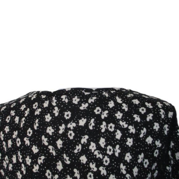 DR2 Black and Cream Rayon Linen Blend Floral Print Short Sleeve Top Size L - Picture 7 of 12